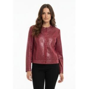 Rachel Roy Red Metallic Sparkle Crop Button Shirt